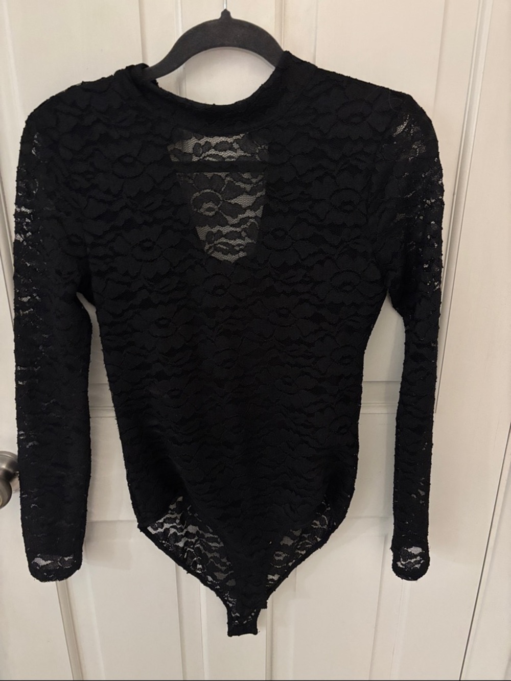 Astr Black Lace Long-Sleeve Bodysuit